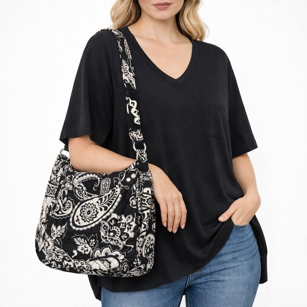 Vera Bradley Midnight Paisley Cotten Toggle Tote Black White Paisley Shoulder